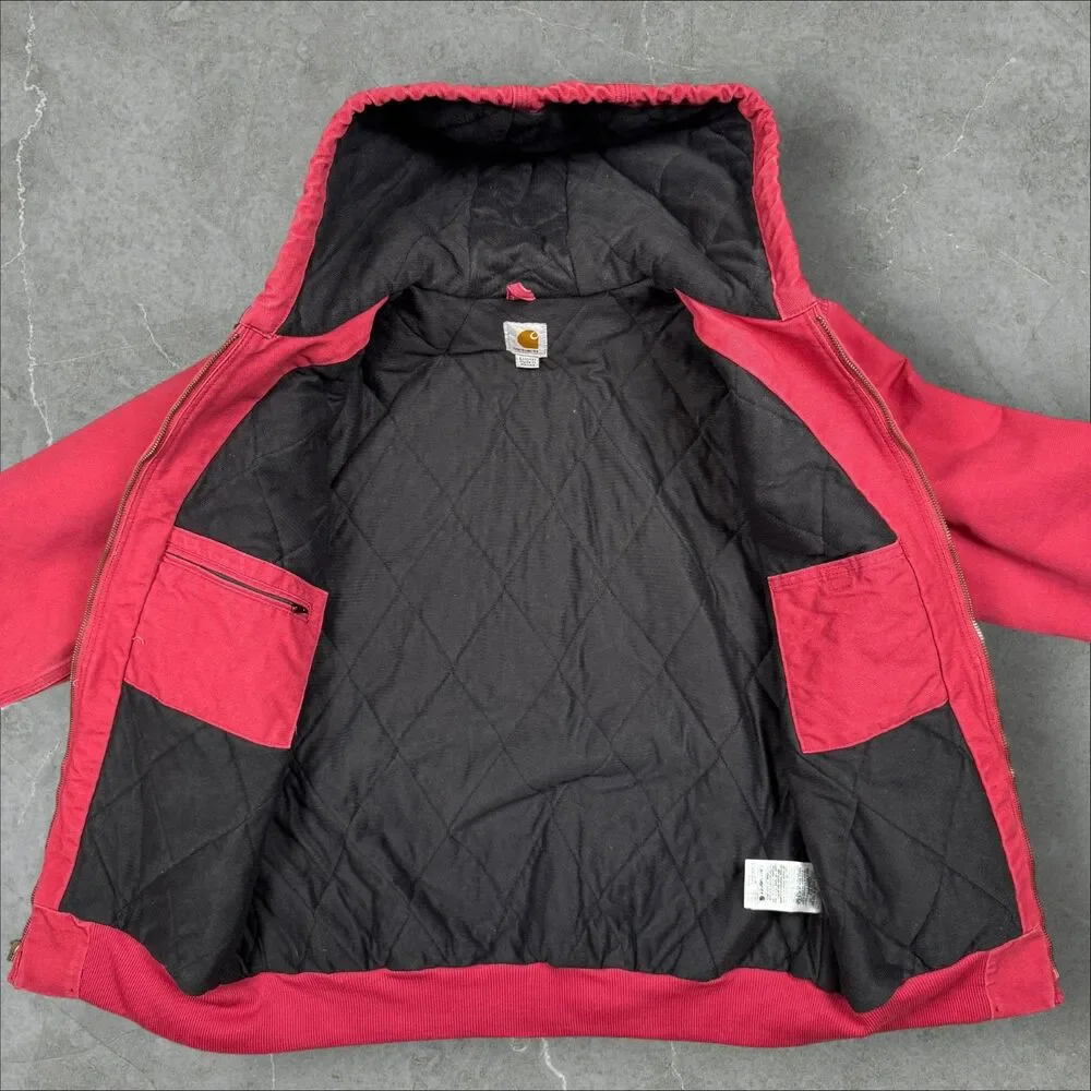 Carhartt WJ130 624 Rare Crab Apple Pink Quilted Hooded Canvas Active Jacket - Lg - Picture 3 of 8
